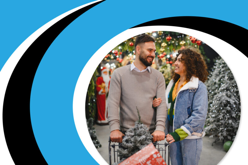 A couple goes holiday shopping.